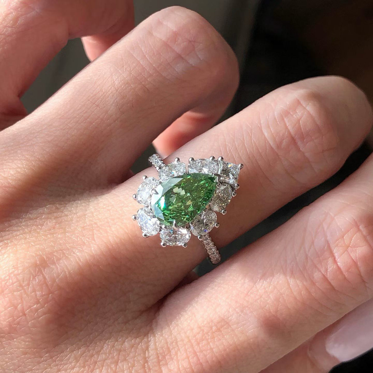 The Eden | Pear Cut Green Lab-Grown Diamond Halo Ring