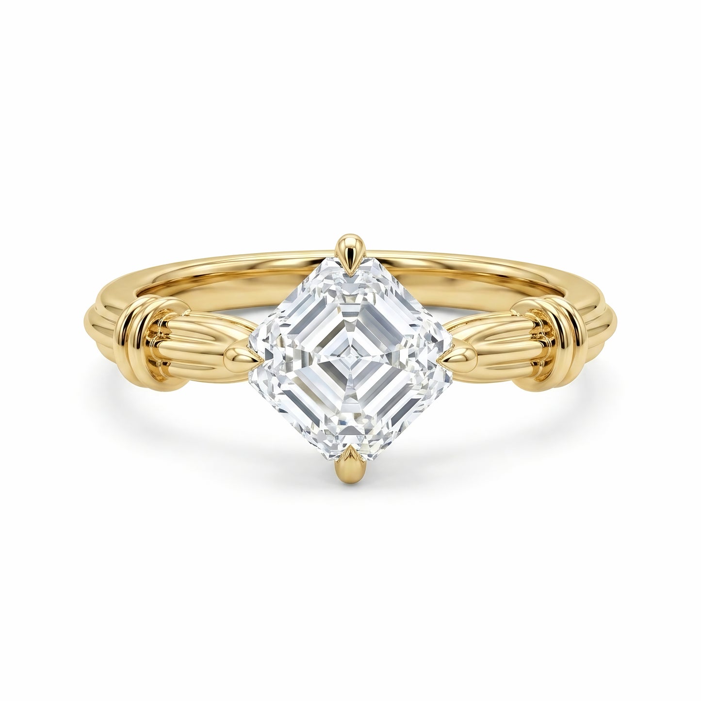 The Livia | Asscher Cut Diamond Ring with Fluted Band (18K Gold)