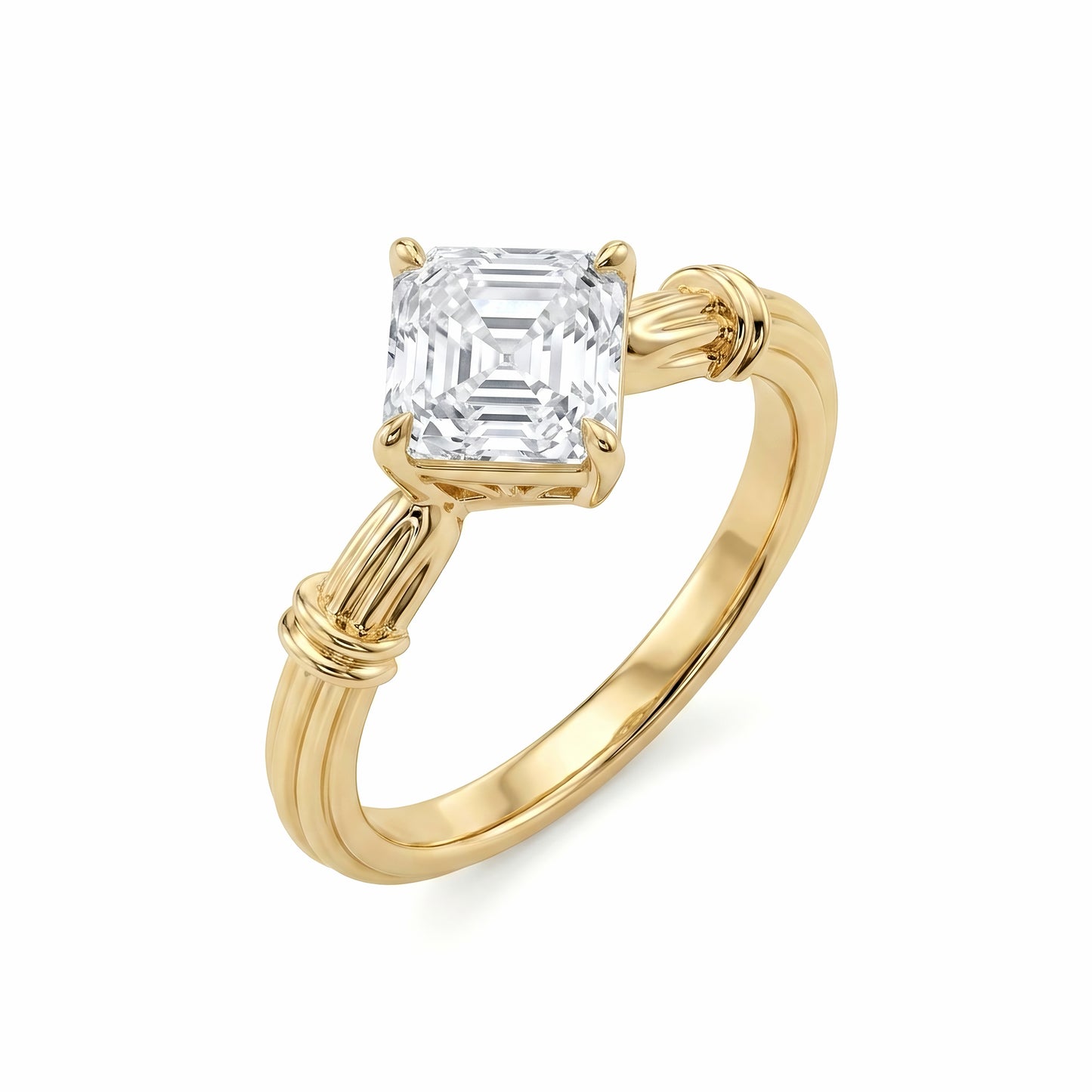 The Livia | Asscher Cut Diamond Ring with Fluted Band (18K Gold)