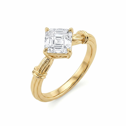 The Livia | Asscher Cut Diamond Ring with Fluted Band (18K Gold)