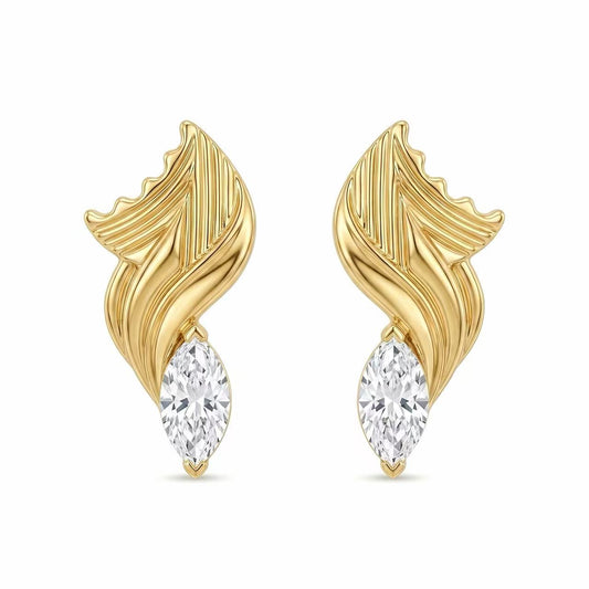 The Daphne | Marquise Cut Sculpted Leaf Lab-Grown Diamond Earrings (18K Gold)