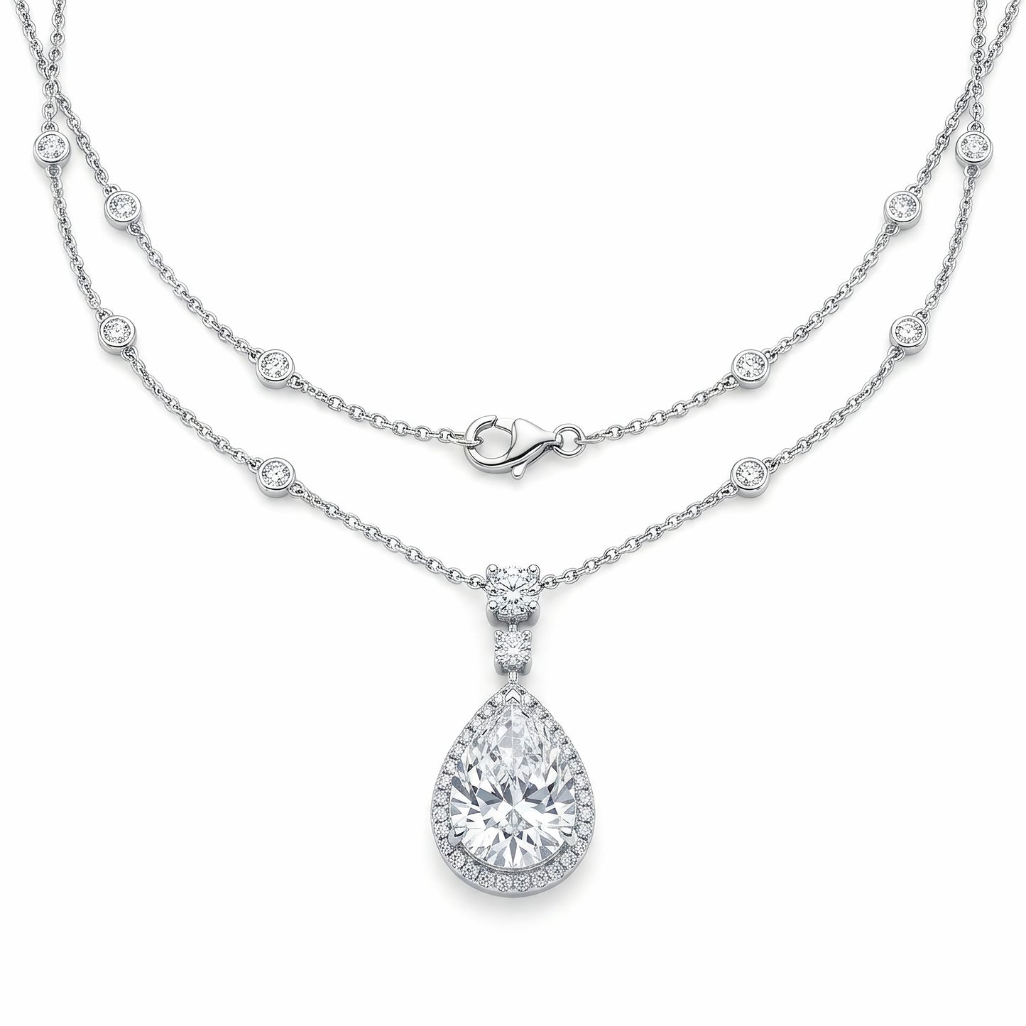 The Josephine | Pear Cut Halo Lab-Grown Diamond Station Necklace