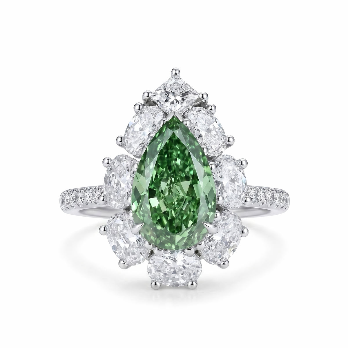 The Eden | Pear Cut Green Lab-Grown Diamond Halo Ring