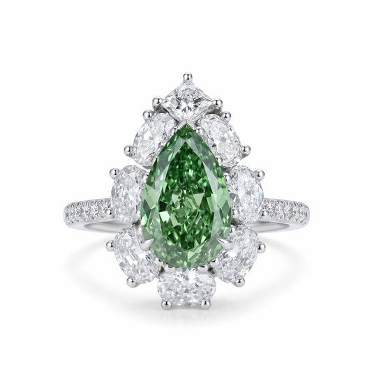The Eden | Pear Cut Green Lab-Grown Diamond Halo Ring