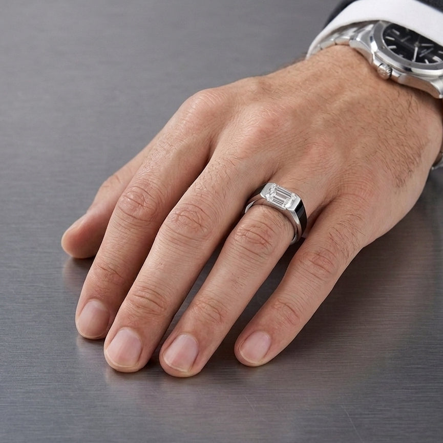 The Archimedes | Emerald Cut Men's Diamond Ring (18K Gold & Platinum)