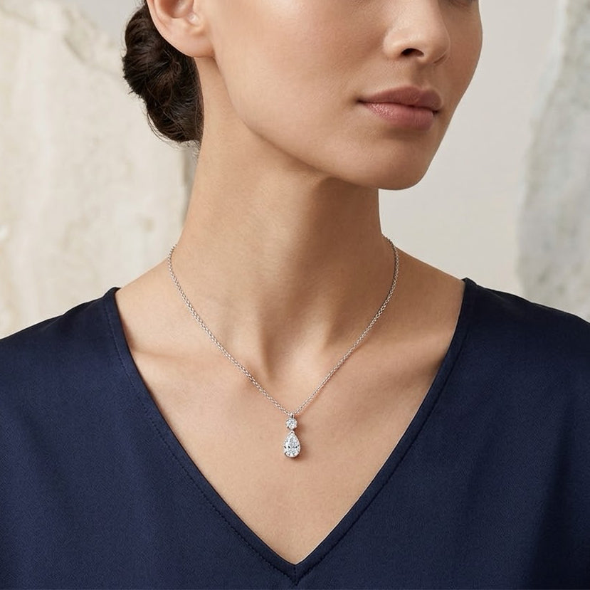 The Morning Dew | Pear Cut Diamond Pendant Necklace in 18K & Platinum