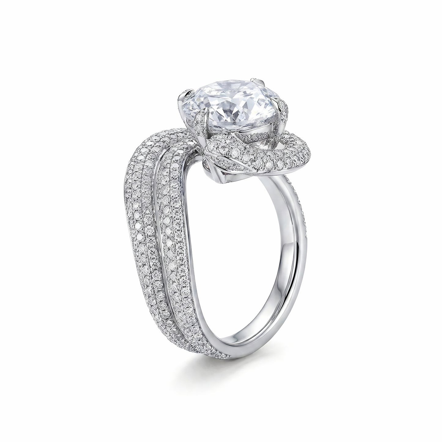 The Ophidia | Round Cut Serpentine Pavé Diamond Ring (18K Gold)