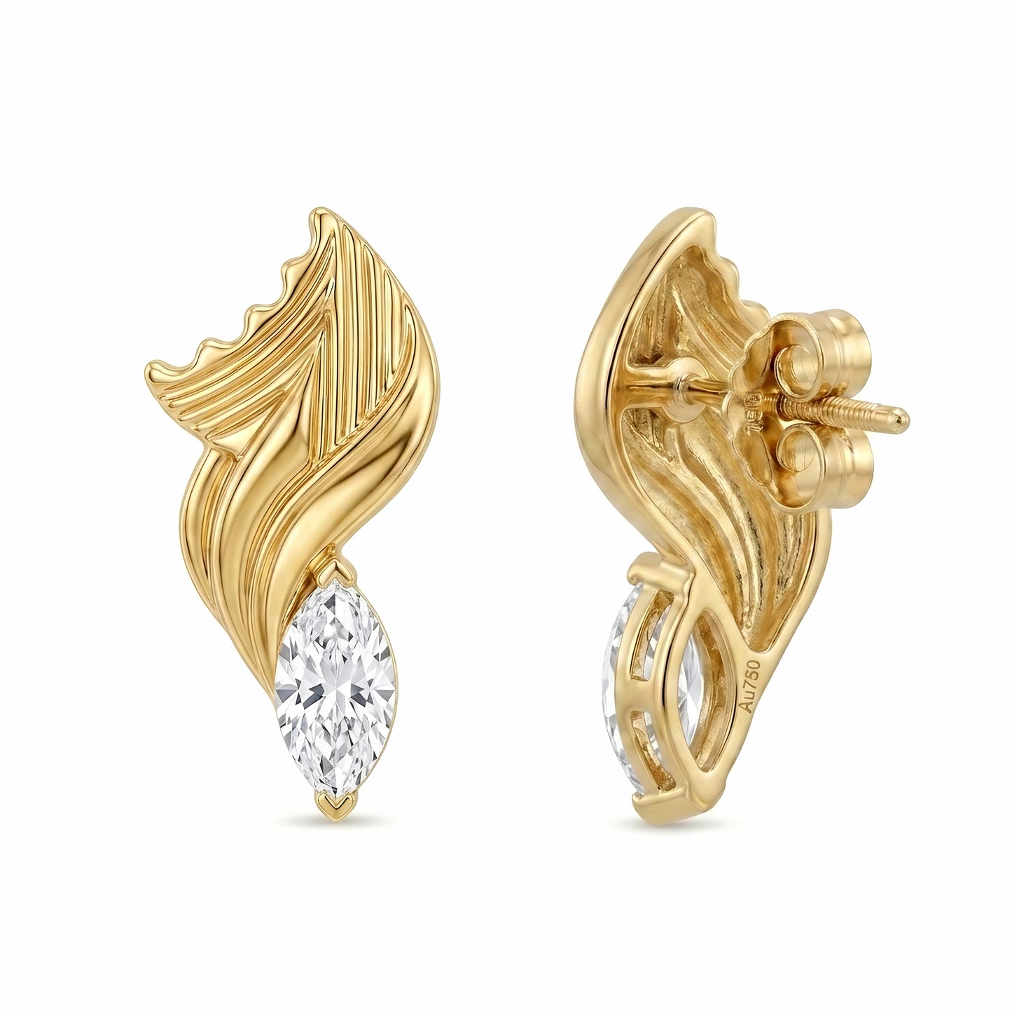 The Daphne | Marquise Cut Sculpted Leaf Lab-Grown Diamond Earrings (18K Gold)