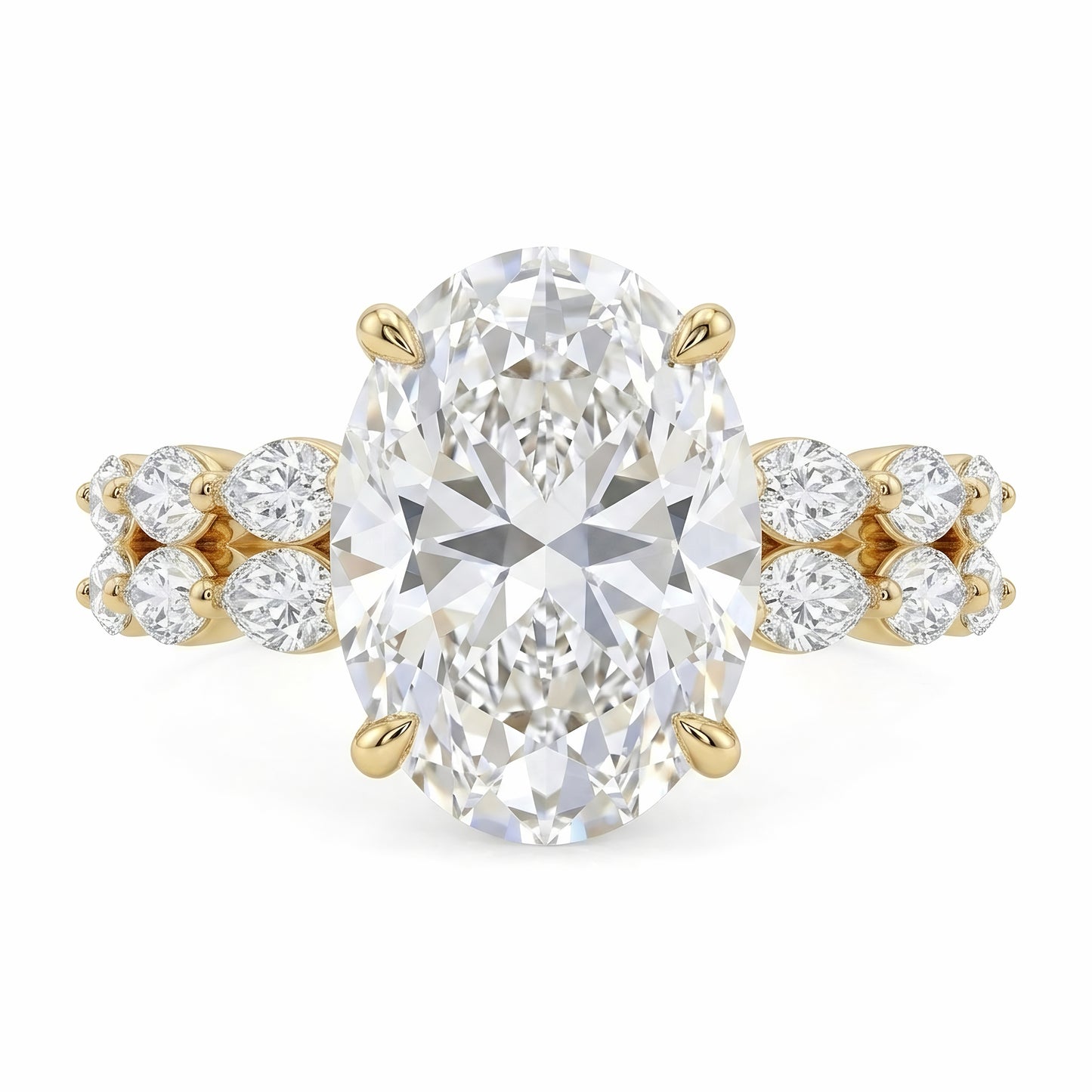 The Sylvia | Oval Cut Diamond Ring with Marquise Vine Band (18K Gold)