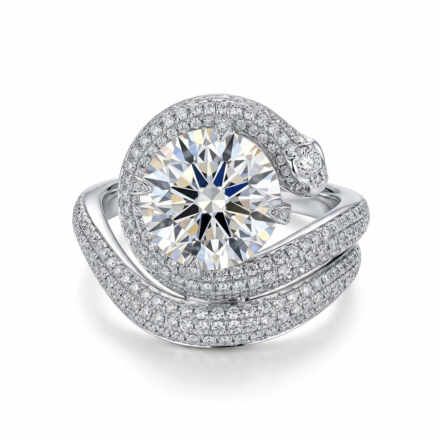 The Ophidia | Round Cut Serpentine Pavé Diamond Ring (18K Gold)