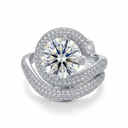 The Ophidia | Round Cut Serpentine Pavé Diamond Ring (18K Gold)