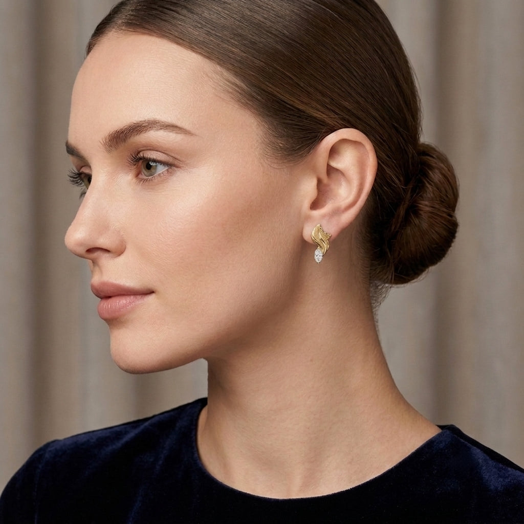 The Daphne | Marquise Cut Sculpted Leaf Lab-Grown Diamond Earrings (18K Gold)