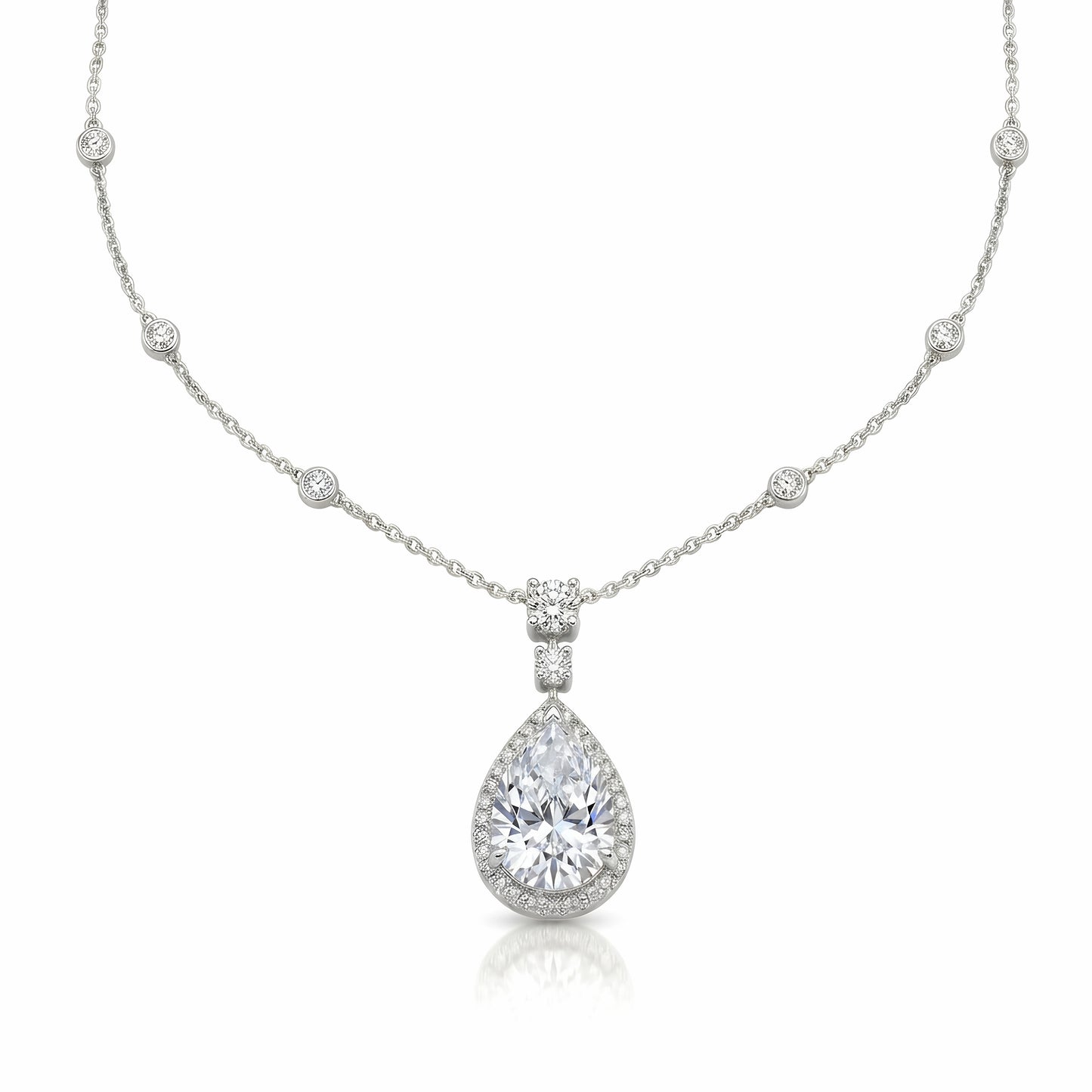 The Josephine | Pear Cut Halo Lab-Grown Diamond Station Necklace