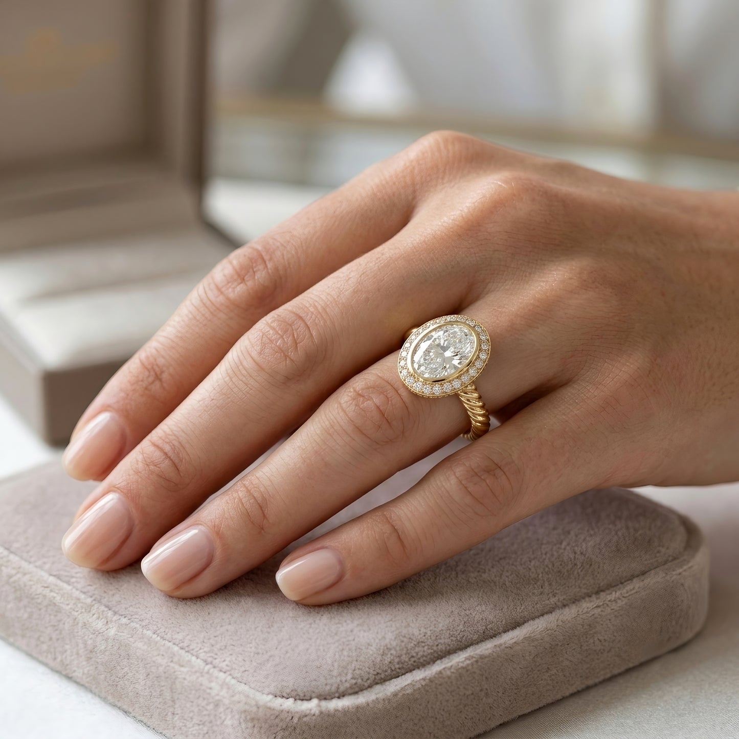 The Aurelia | Oval Halo Twisted Lab-Grown Diamond Ring