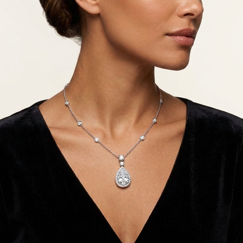 The Josephine | Pear Cut Halo Lab-Grown Diamond Station Necklace